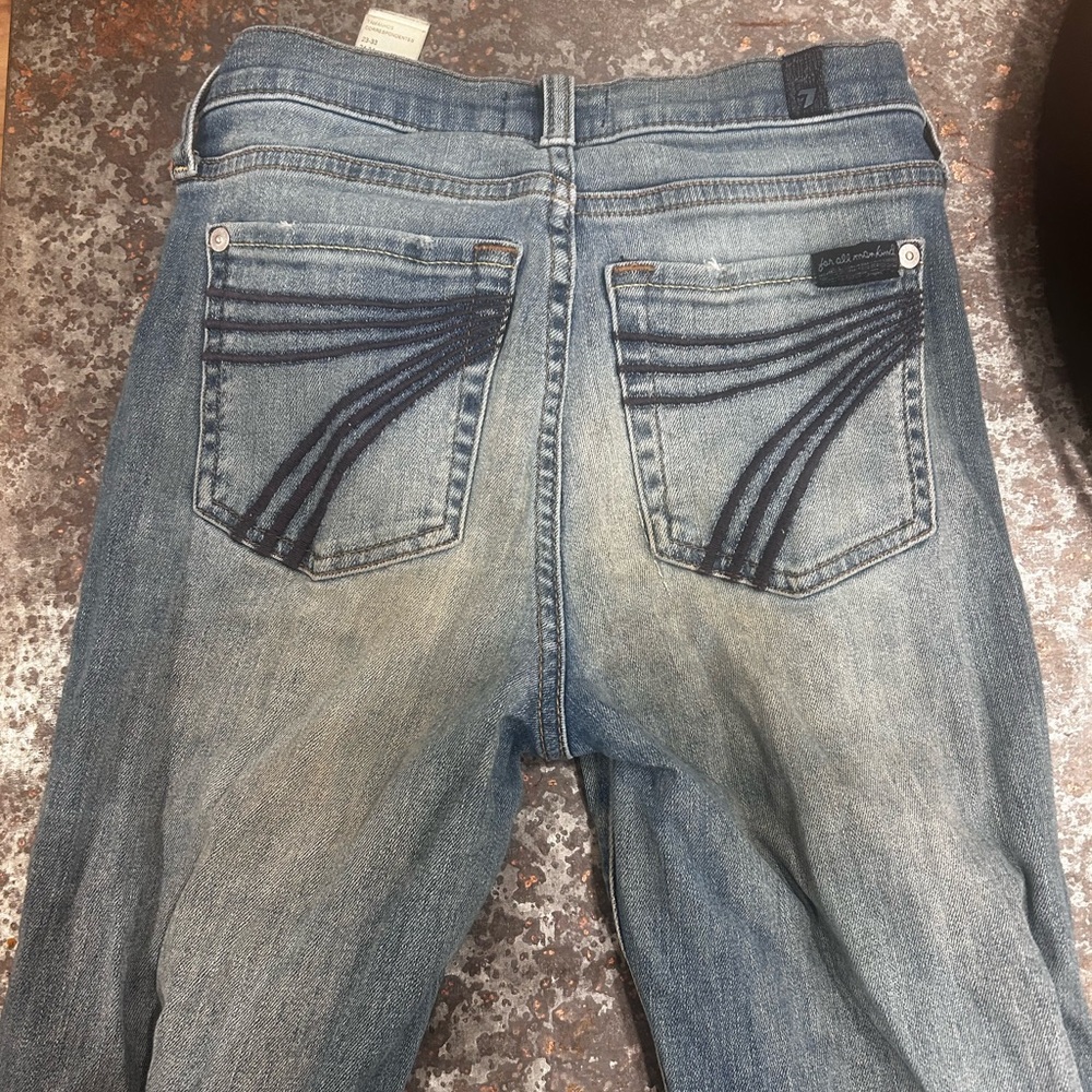 7 For All Mankind Faded Blue Jeans with Dark Stitching
